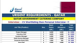 🇶🇦 Vacancy for AMWAJ Sami government catering company in Qatar 🇶🇦