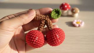 Crochet Cherry Keychain Tutorial | Easy Cute Amigurumi Cherry Charm for Beginners