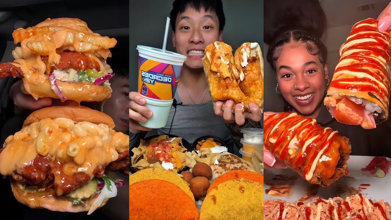 Подборка мукбангов из TIKTOK | Dave’s Hot Chicken, Taco Bell, Buldak, Sushi и многое другое! 🍗🍣🍜