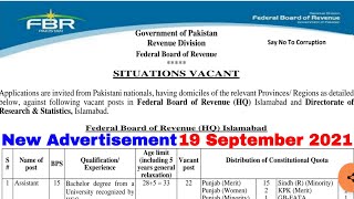 FBR Jobs 19 September 2021 | Fbr Application Form Fill | Federal Board Of Revenue Pakistan |