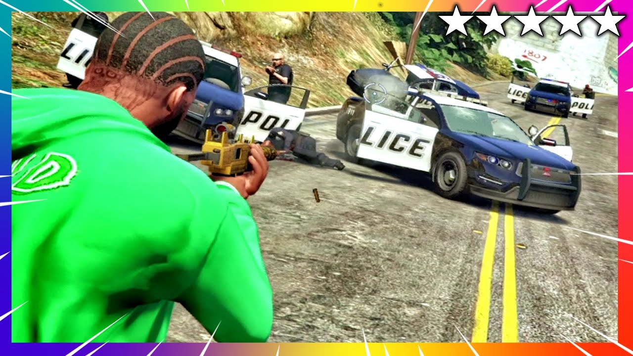 GTA 5 Franklin's FIVE STAR COP BATTLE at POLICE STATION + Police Chase ...