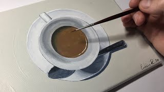 Cup of Coffee & Spoon | Acrylic Painting Tutorial