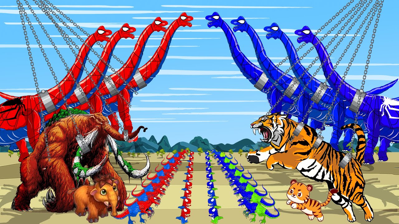10 SPIDERMAN BRACHIOSAURUS VS MAMMOTH VS TIGER VS T REX ELEPHANT Size 10-spiderman-brachiosaurus-vs-mammoth-vs-tiger-vs-t-rex-elephant-size