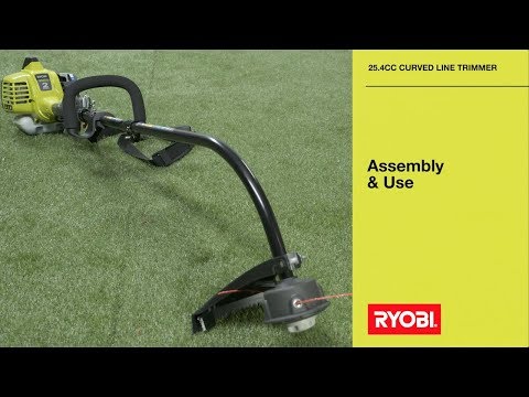 RYOBI: 25.4cc Easy Start Curved Shaft Line Trimmer Assembly & Use