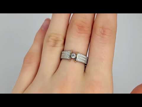 Каблучка срібна жіноча з золотом БС2023 вставка білі фіаніти розмір 7 мм розмір 17, видео 1