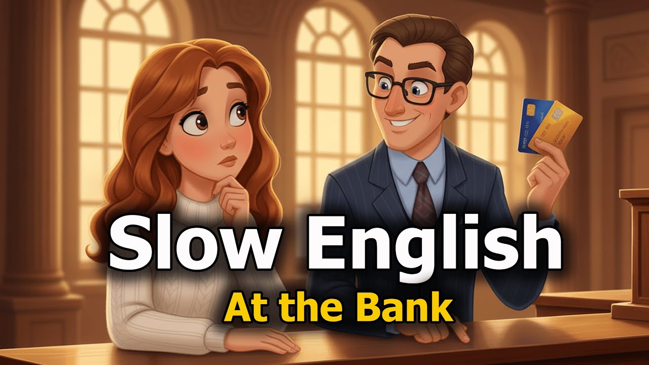 Slow English Conversation at the Bank | Listening Practice