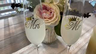 Mr and Mrs Champagne Flutes Set of 2, Crystal Wine Glasses for Wedding Toasting, Unique Bridal Showe