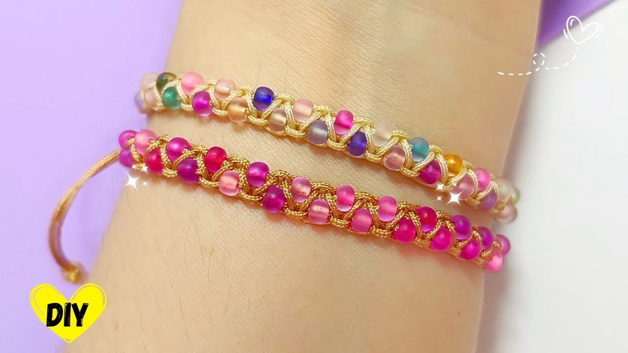🧵 Необычный браслет, который вы захотите сделать во всех цветах! Браслет с плоским узлом и бусинами