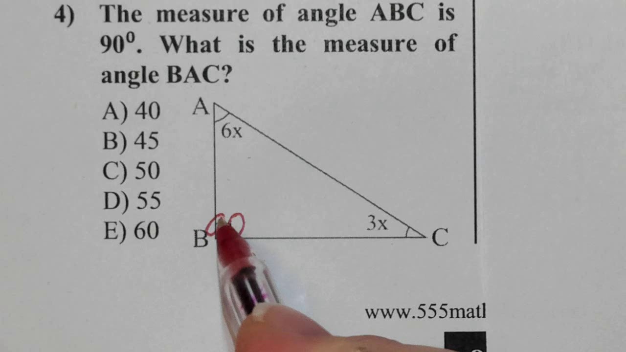 ACT Geometry - Angles - Question 4 - YouTube