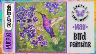 Purple Hummingbird with Flowers - Color Crush 2026 - Acrylic Painting Tutorial