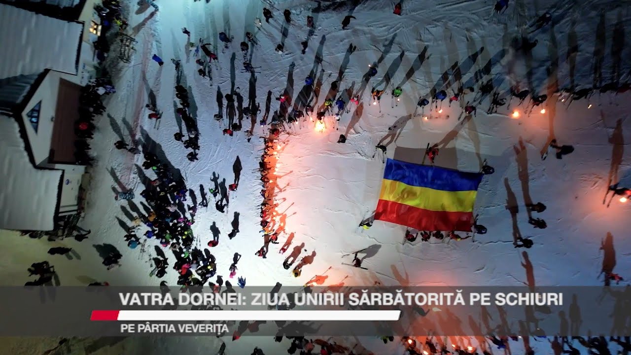 Vatra Dornei: Ziua Unirii, sărbătorită pe schiuri pe Pârtia Veverița – Video