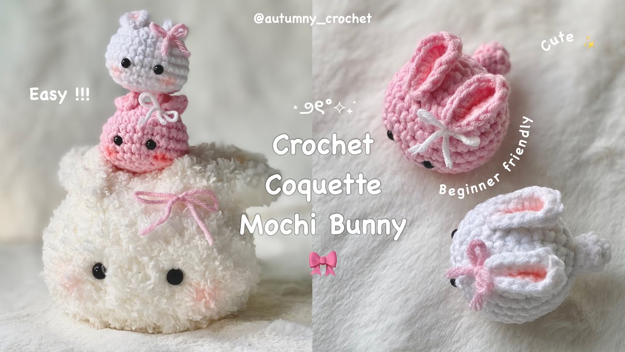 Crochet Coquette Mochi Bunny 🎀| Step by step tut, beginner friendly | Hướng dẫn móc thỏ mochi kẹp nơ