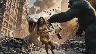 The Giant KingKong saved the pregnant girl attack from the Giant White Python in the city
