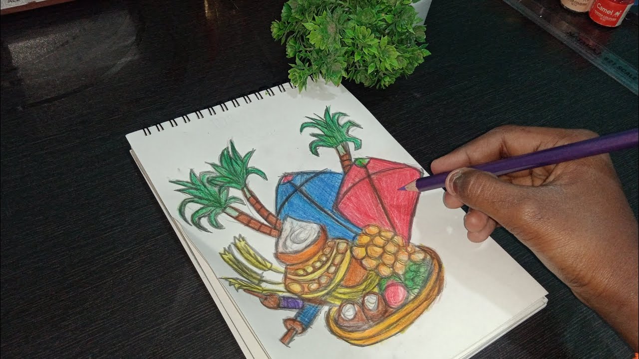 How To Draw Makar Sankranti Drawing,😍 Tutorial Step By Step,