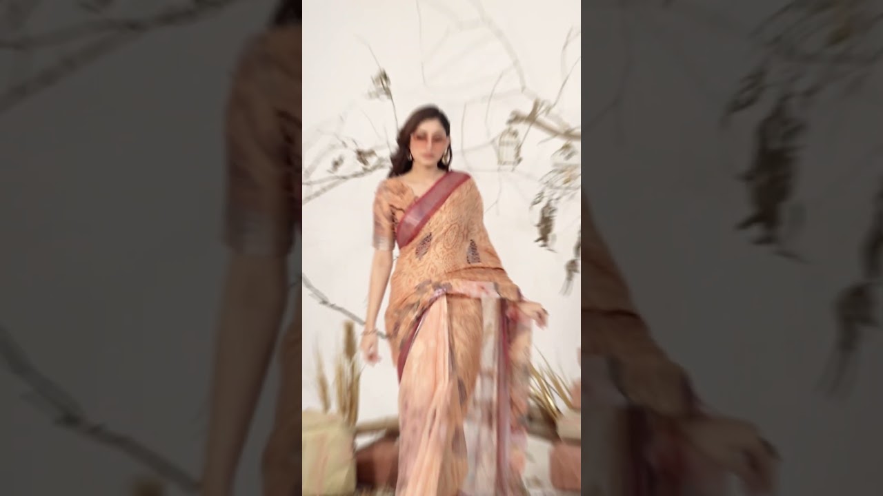 Mustard Yellow Digital Floral Print Saree – Linen Cotton, Contrast Border