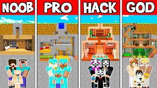 Minecraft: FAMILY UNDERGROUND BASE HOUSE BUILD CHALLENGE - NOOB vs PRO vs HACKER vs GOD in Minecraft