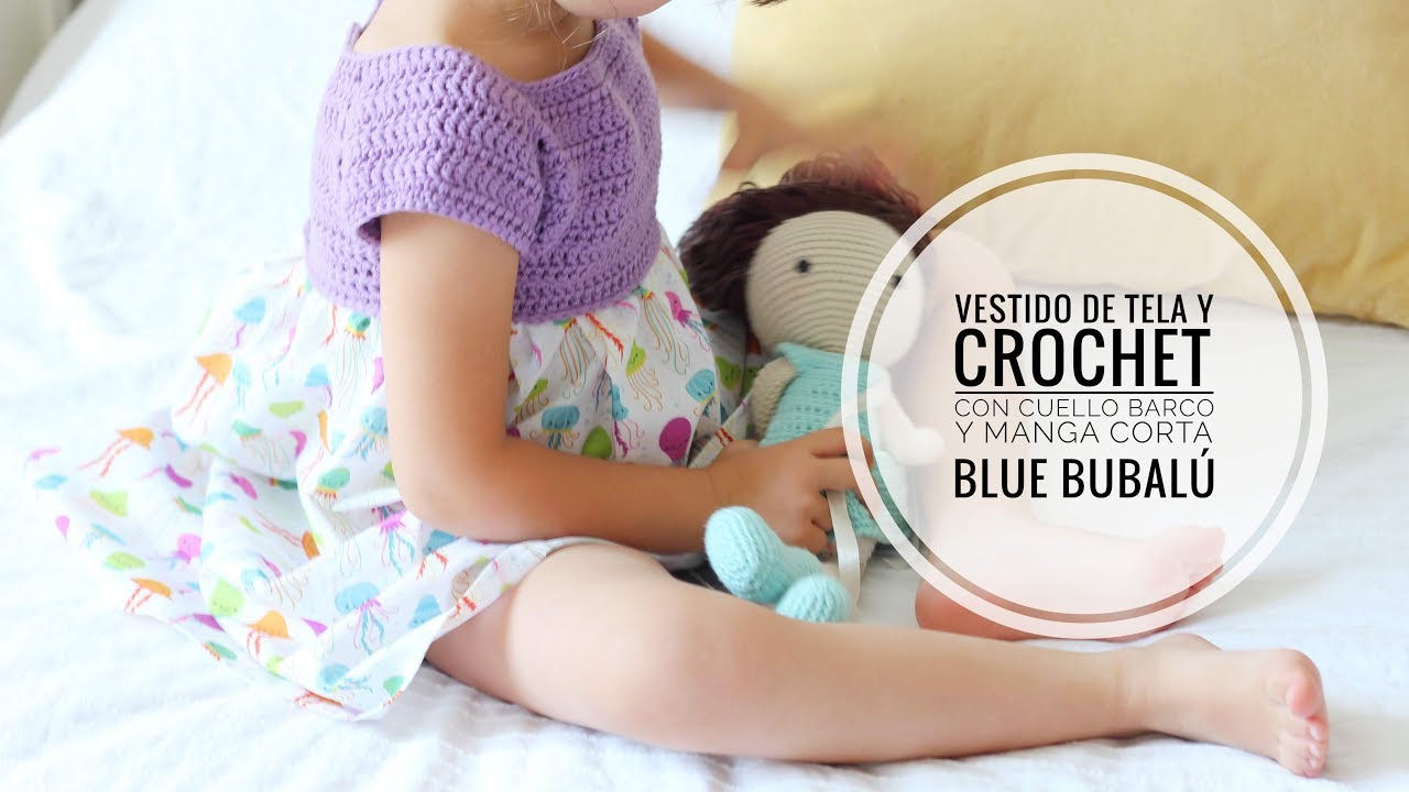 Vestido de ganchillo y tela cuello barco (todas las tallas) Blue Bubalú