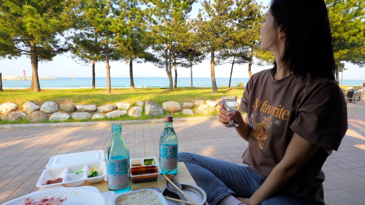 Кемпинг для одного автомобиля на берегу прекрасного Восточно-Корейского моря.