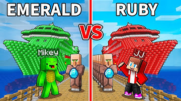 JJ and Mikey: EMERALD vs RUBY Cruise Ship Battle in Minecraft - Maizen