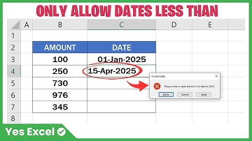Only Allow Dates Less Than a Specific Date - Excel Data Validation