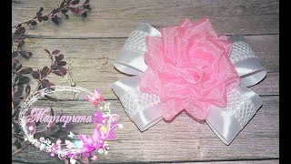 Нарядный БАНТ из лент С ЦВЕТКОМ канзаши 🎀 Bows kanzashi