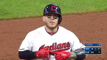 TEX@CLE: Perez smashes an RBI double to center field