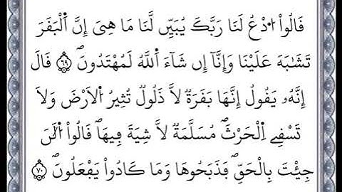 سورة البقرة - من الآية 69 إلى الآية 70 - بصوت القارئ عمر القزابري - رواية ورش عن نافع -اعتمدت خط ورش
