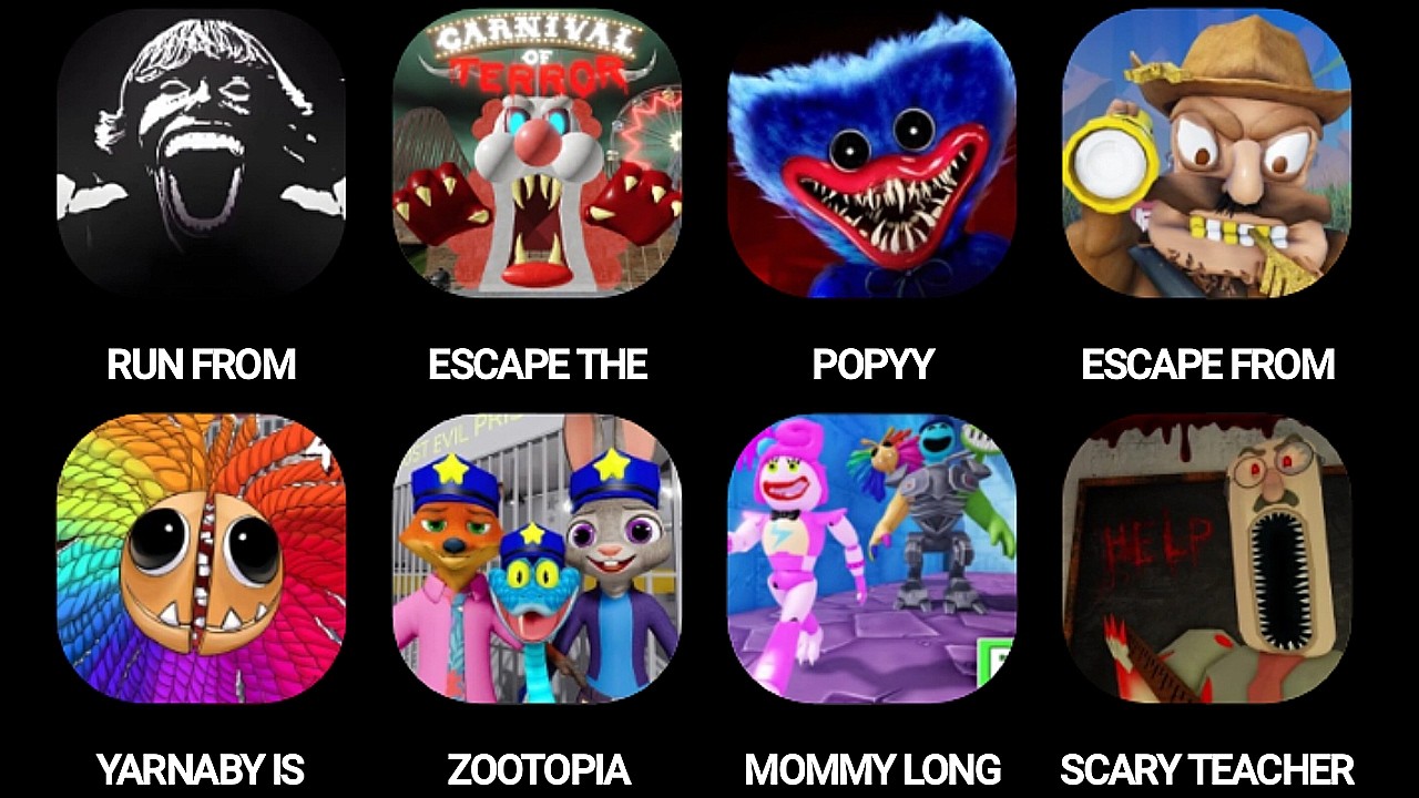 Run From 67(obby), Poppy playtime (chapter1), Scary Teacher Exe-Great School, Zootopia Police Family