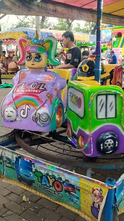 🚂 Cantiknya Kereta mini LOL, warnanya gemass 💜💜 #wahanaseru #wahanabermain