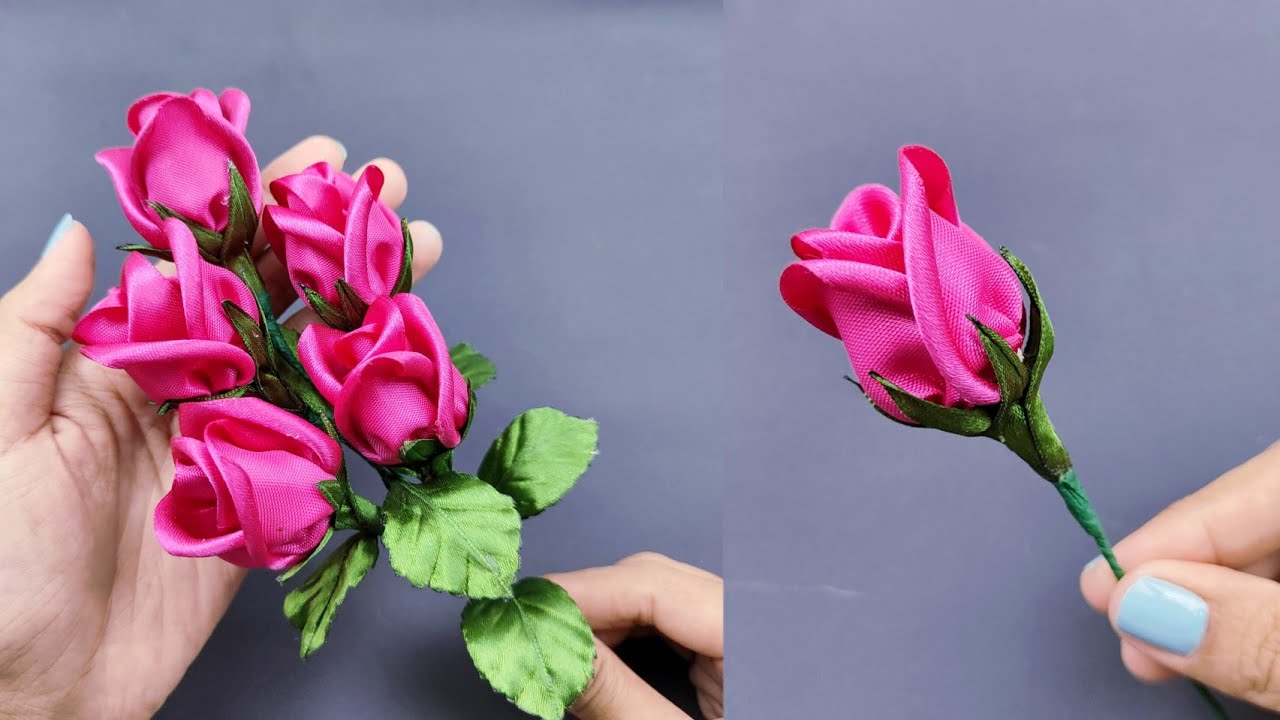 DIY satin ribbon roses/how to make flower with satin ribbon easily/rosebud tutorial
