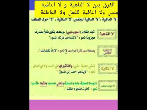 الفرق بين لا الناهية و لا النافية للجنس ولا النافية للفعل ولا العاطفة