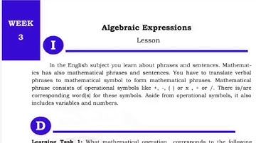 Guide in Answering Math 7 Module Q2 Week 3: Algebraic Expressions