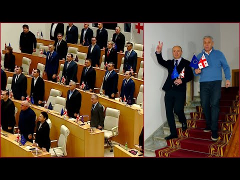 ევროკავშირის ჰიმნი და დროშები პარლამენტის სხდომაზე | \"ოცნების\" ზეიმი