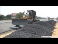 Best Road Building By Motor Grader Spreading Gravel With Roller Soil Compactor គ្រឿងចក្រធ្វើផ្លូវ