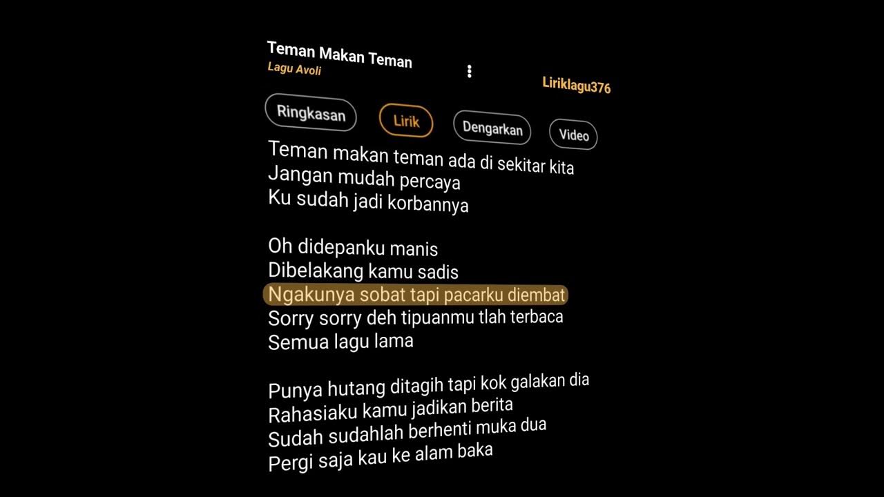 Teman Makan Teman || Lagu Avoli #liriklagu #lirikvidio #lyrics #liriklagu Teman Makan Teman || Lagu Avoli #liriklagu #lirikvidio #lyrics #liriklagu
