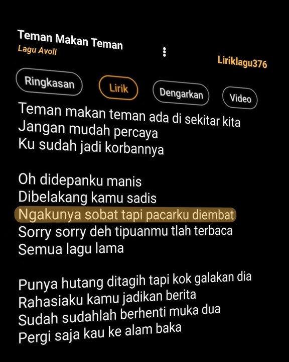 Teman Makan Teman || Lagu Avoli #liriklagu #lirikvidio #lyrics #liriklagu
