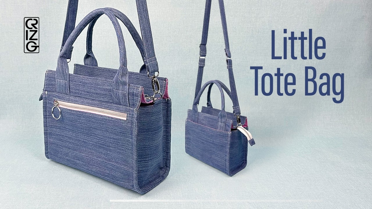 Crossbody Little Tote Bag from recycle old jeans, Pattern included. DIY Tutorial.