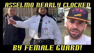 Frauditor AssElmo Nearly Clocked by Female Security Guard!