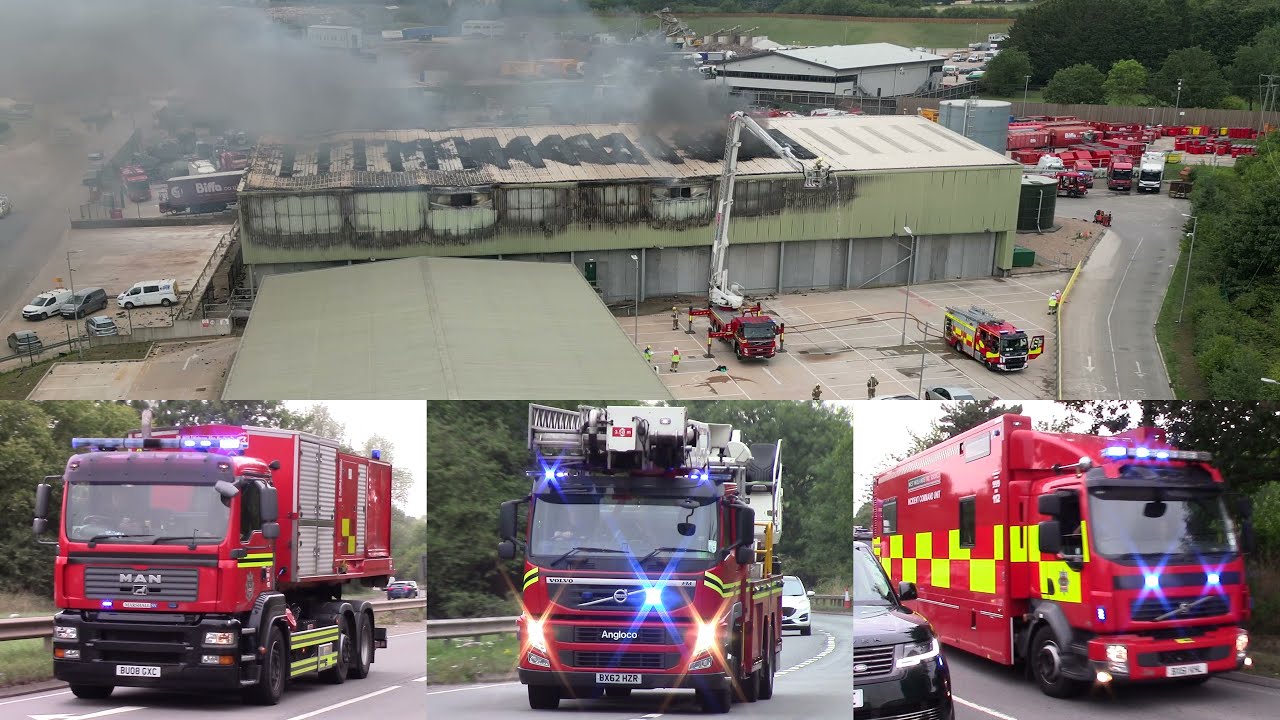 MAKE PUMPS 11 Waste facility fire in Meriden, West Midlands - on-scene footage & vehicles responding