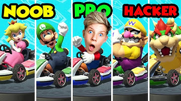 NOOB vs PRO vs HACKER in MARIO KART 8!!