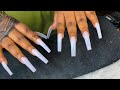 XL acrylic nail tutorial. nut white nails. Double tipping. Step by step