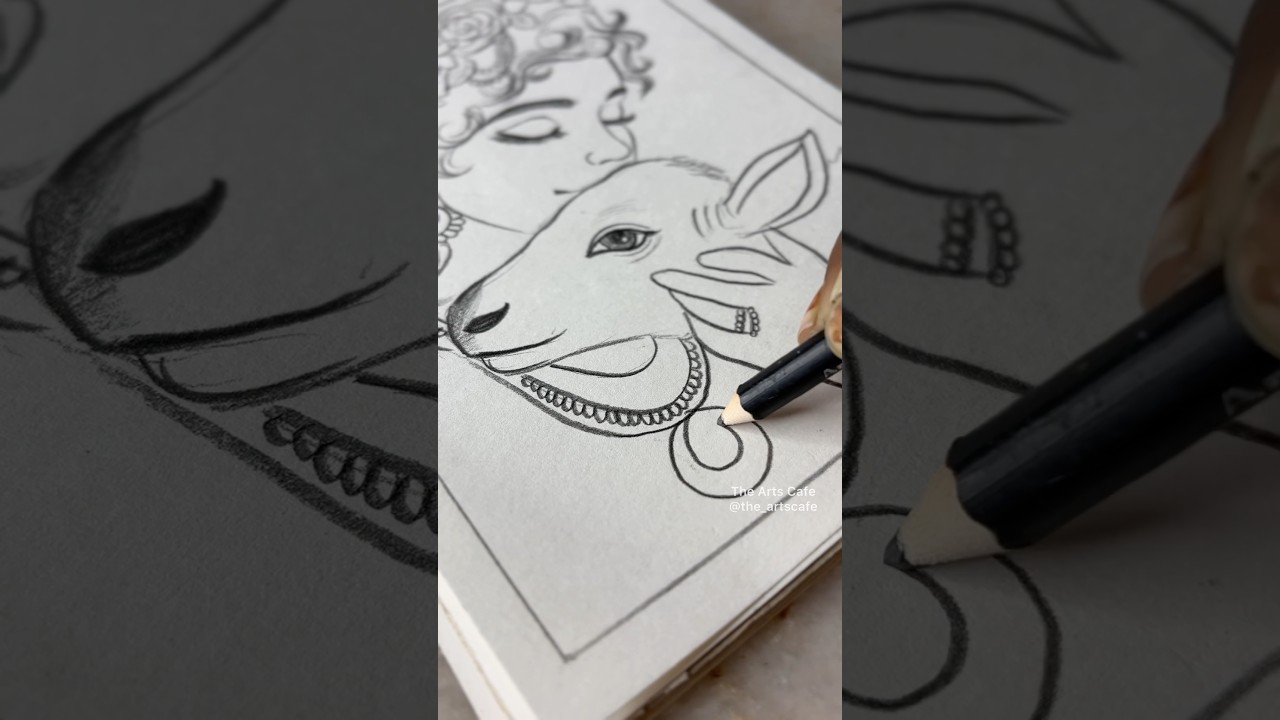 Krishna ji With Cow drawing 🦚❤️ 