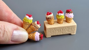 Miniature ice-cream with raspberry❤️🍦❤️Polymer clay\DIY\Tutorial\Fimo