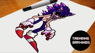 How To Draw FNF MOD Sonic EXE V2 - Triple Trouble - Step by Step