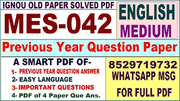 MES 042 Previous Year Question Paper Solved in English || mes 042 important questions with answers