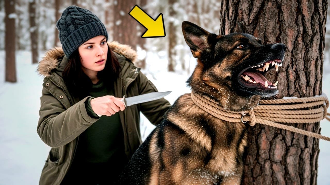Она нашла немецкую овчарку К9, привязанную к дереву... То, что произошло дальше, шокировало всех....