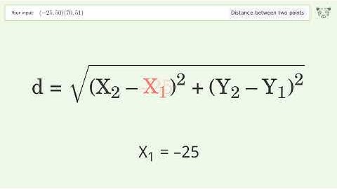 Find the distance between two points p1 (-25,50) and p2 (70,51): Step-by-Step Video Solution