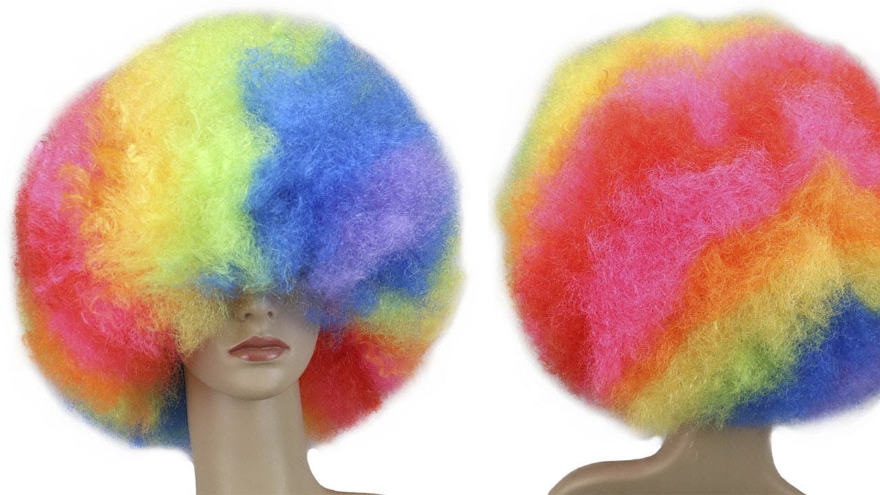 Peruca colorida rainbow palhaço afro cacheada crespa - Análise - YouTube