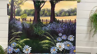 How To Paint FLOWERS BY THE FIELD / acrylic Painting Tutorial