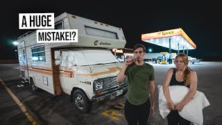 Our First Time RV Camping In a PARKING LOT! Creepy Door Knocks & More Engine Trouble